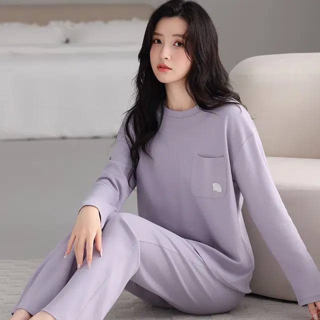 芬腾可安 春秋纯棉简约遮肉宽松显瘦亲肤外出可穿家居服睡衣套装 女款
