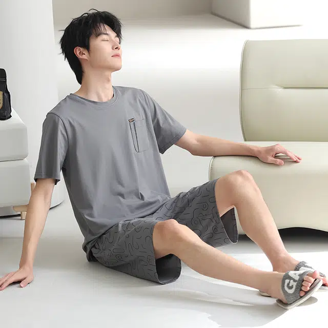 芬腾可安 休闲经典时尚简约舒适亲肤大学生套头圆领家居服睡衣套装 男款 灰色