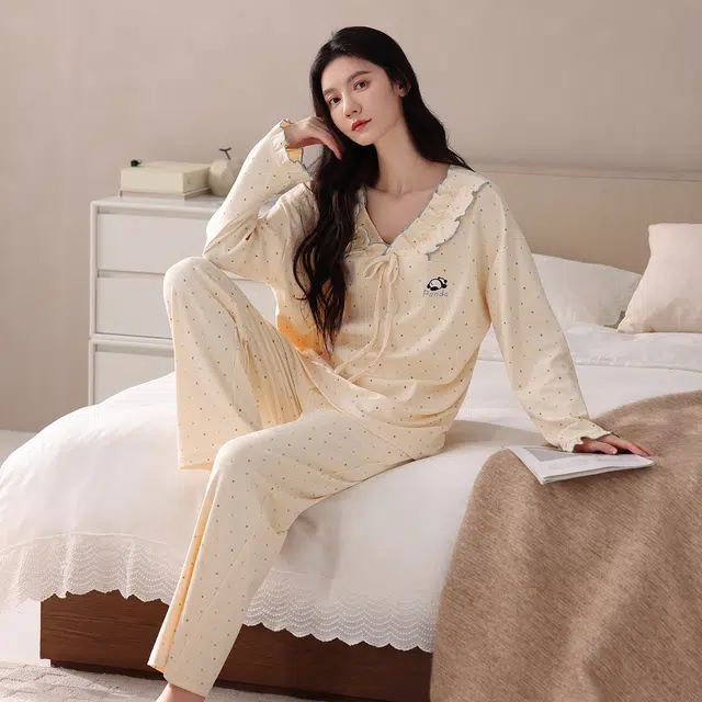 芬腾可安 春秋柔软设计感少女感慵懒宽松显瘦百搭亲肤家居服睡衣套装 女款