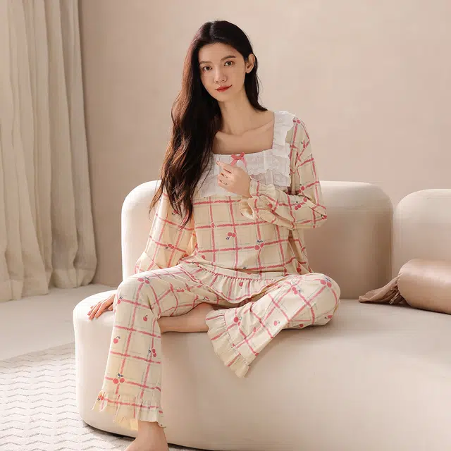 芬腾可安 春秋柔软设计感慵懒宽松百搭显瘦少女感亲肤家居服睡衣套装 女款