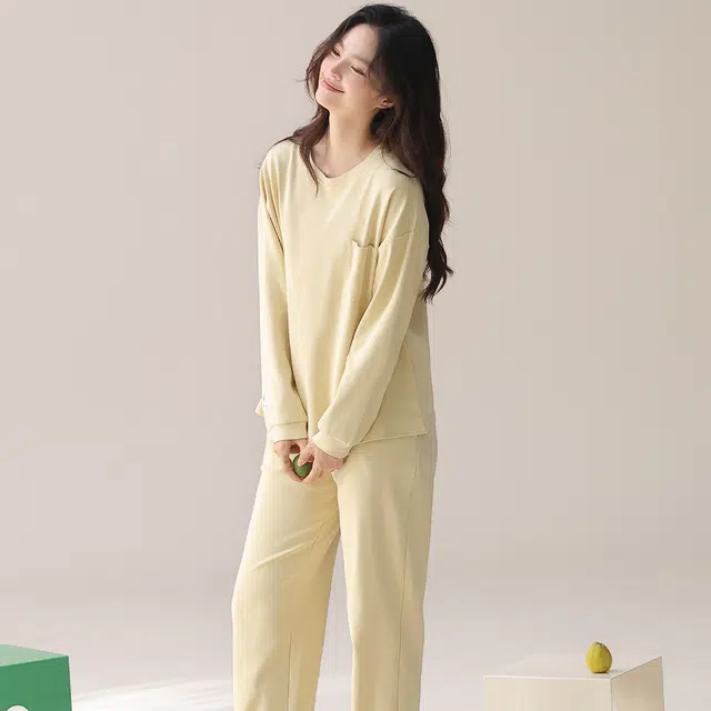 芬腾可安 简约休闲抗菌舒适少女感显瘦轻盈春秋遮肉家居服睡衣套装 女款