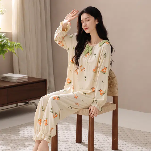 芬腾可安 春秋柔软设计感显瘦少女感慵懒宽松百搭亲肤家居服睡衣套装 女款