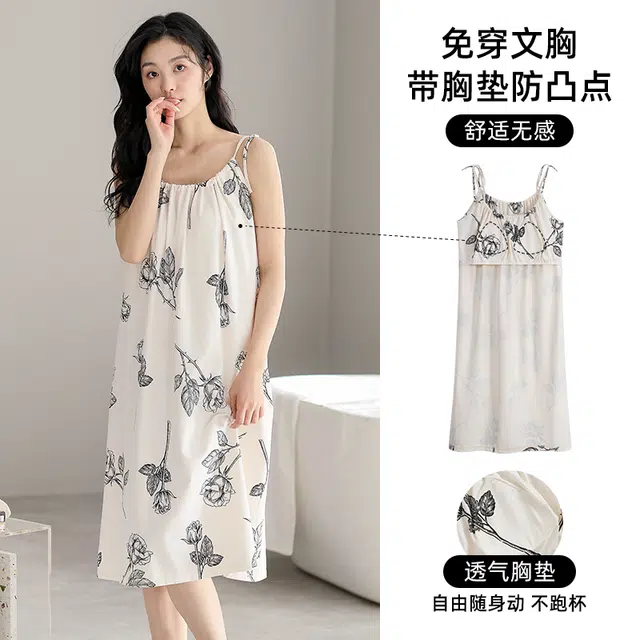 芬腾可安 无袖吊带亲肤时尚舒适透气百搭带胸垫睡裙 女款