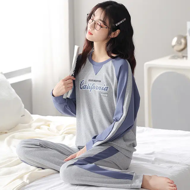 芬腾可安 情侣款简约春秋纯棉柔软设计感舒适亲肤经典家居服睡衣套装 女款