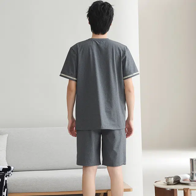 芬腾可安 休闲经典时尚微弹透气舒适亲肤大学生圆领家居服睡衣套装 男款 灰色