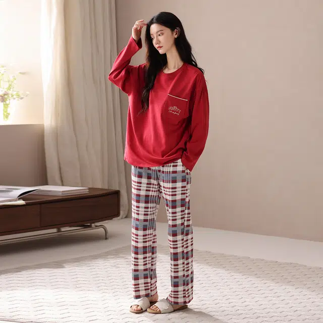 芬腾可安 春秋柔软带杯垫设计百搭少女感显瘦亲肤慵懒宽松家居服睡衣套装 女款