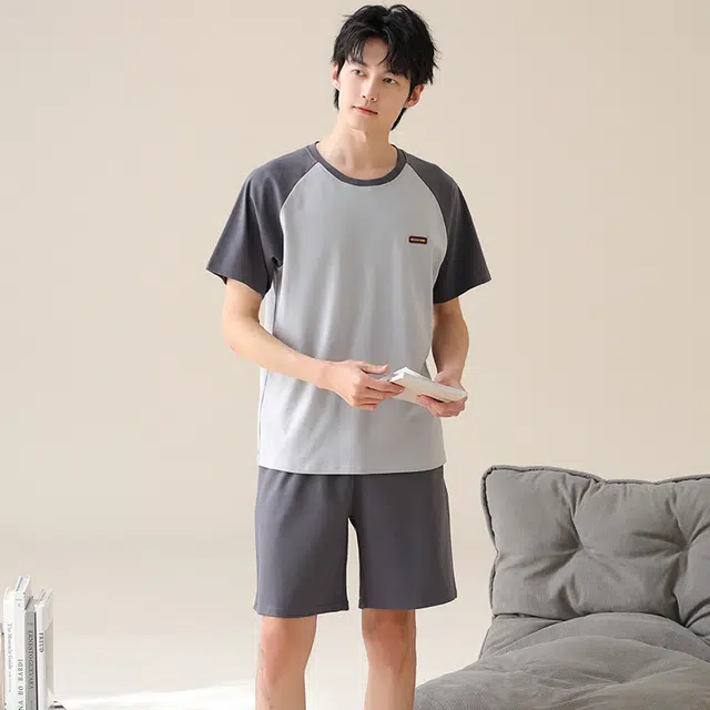 芬腾可安 休闲经典时尚简约舒适亲肤圆领家居服睡衣套装 男款 灰色