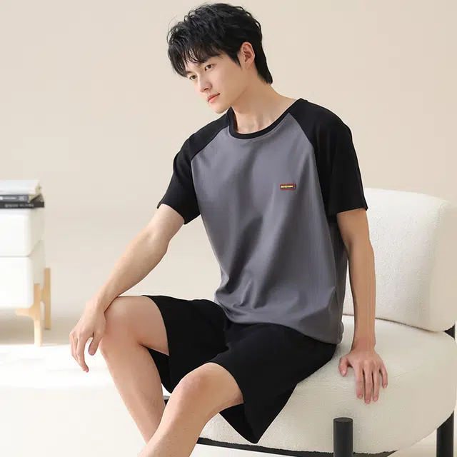 芬腾可安 休闲时尚简约轻柔舒适亲肤圆领家居服睡衣套装 男款 灰色