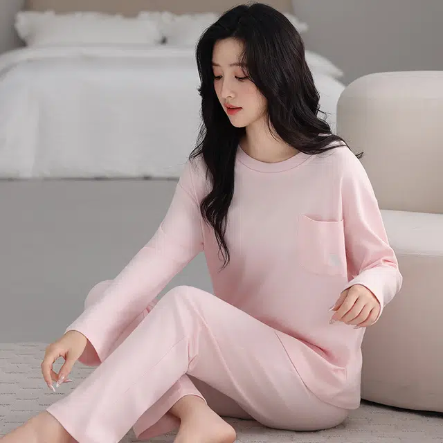 芬腾可安 春秋纯棉宽松显瘦简约遮肉外出可穿家居服睡衣套装 女款