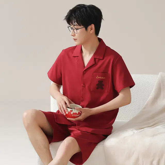 芬腾可安 可外穿时尚气质柔软高级感舒适家居服短袖五分裤睡衣套装 男款