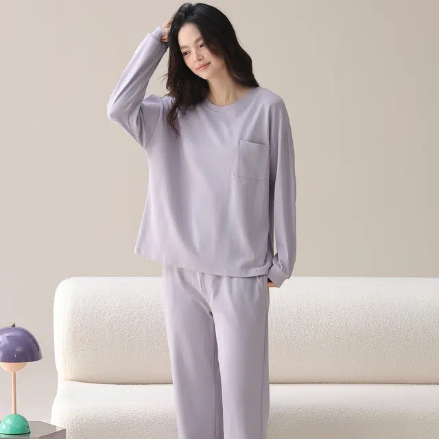 芬腾可安 简约春秋休闲抗菌舒适少女感显瘦轻盈遮肉家居服睡衣套装 女款