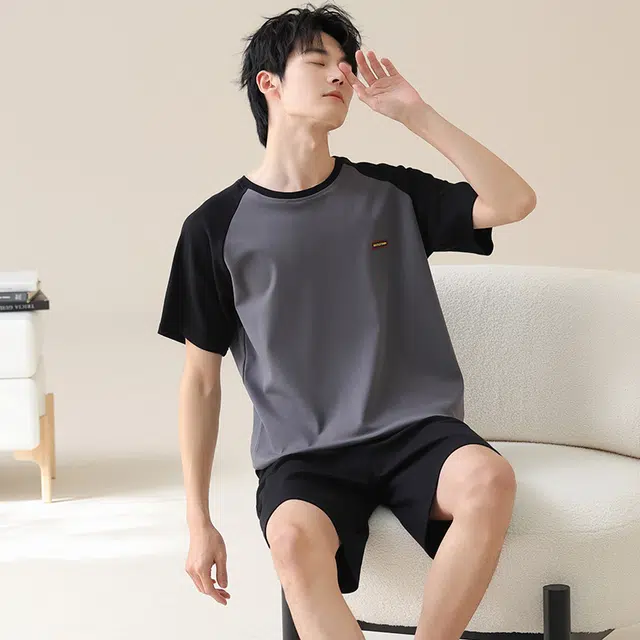 芬腾可安 休闲时尚简约轻柔舒适亲肤圆领家居服睡衣套装 男款 灰色