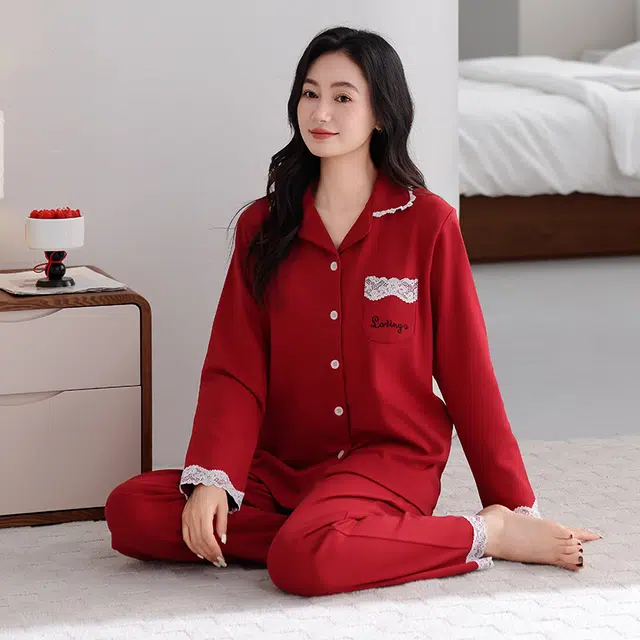 芬腾可安 纯棉喜庆休闲少女设计感春秋外出可穿家居服睡衣套装 女款