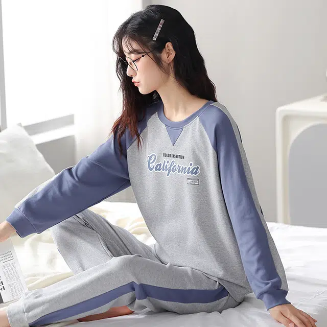 芬腾可安 情侣款简约春秋纯棉柔软设计感舒适亲肤经典家居服睡衣套装 女款