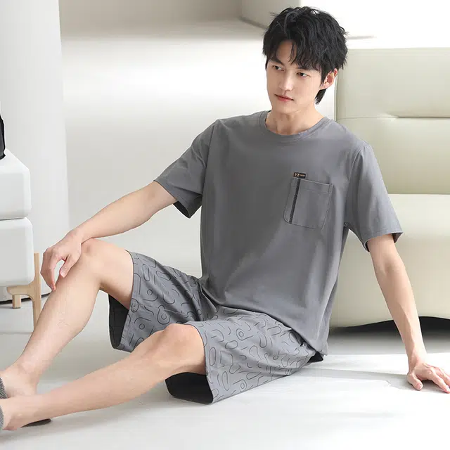 芬腾可安 休闲经典时尚简约舒适亲肤大学生套头圆领家居服睡衣套装 男款 灰色