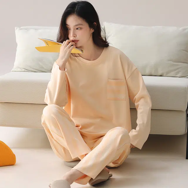 芬腾可安 简约春秋遮肉休闲抗菌舒适少女感显瘦轻盈家居服睡衣套装 女款