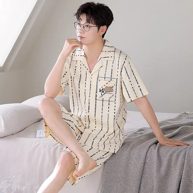 芬腾可安 高级感可外穿时尚气质柔软舒适家居服短袖五分裤睡衣套装 男款