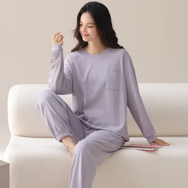 芬腾可安 简约春秋休闲抗菌舒适少女感显瘦轻盈遮肉家居服睡衣套装 女款