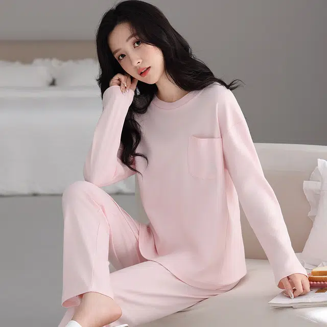 芬腾可安 春秋纯棉宽松显瘦简约遮肉外出可穿家居服睡衣套装 女款