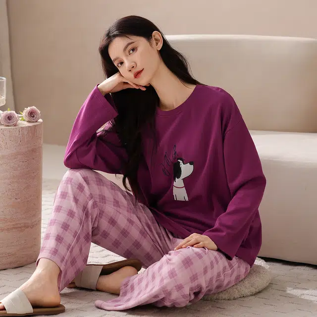 芬腾可安 春秋柔软带杯垫设计百搭显瘦亲肤慵懒少女感宽松家居服睡衣套装 女款