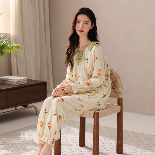 芬腾可安 春秋柔软设计感显瘦少女感慵懒宽松百搭亲肤家居服睡衣套装 女款