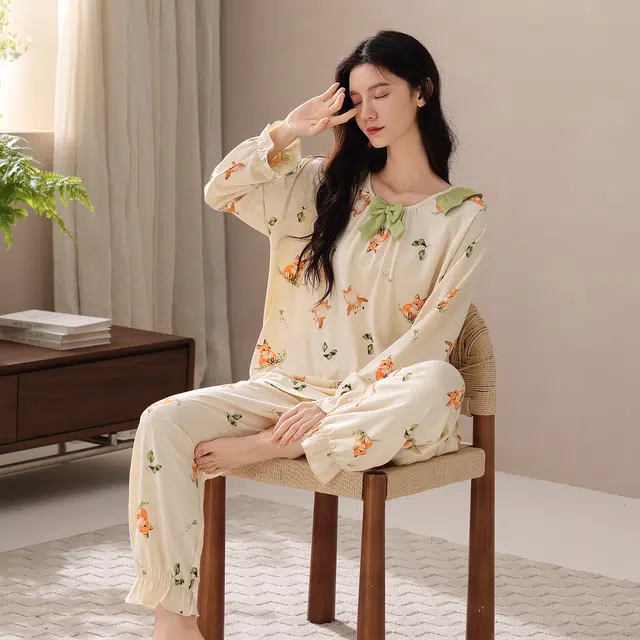 芬腾可安 春秋柔软设计感显瘦少女感慵懒宽松百搭亲肤家居服睡衣套装 女款