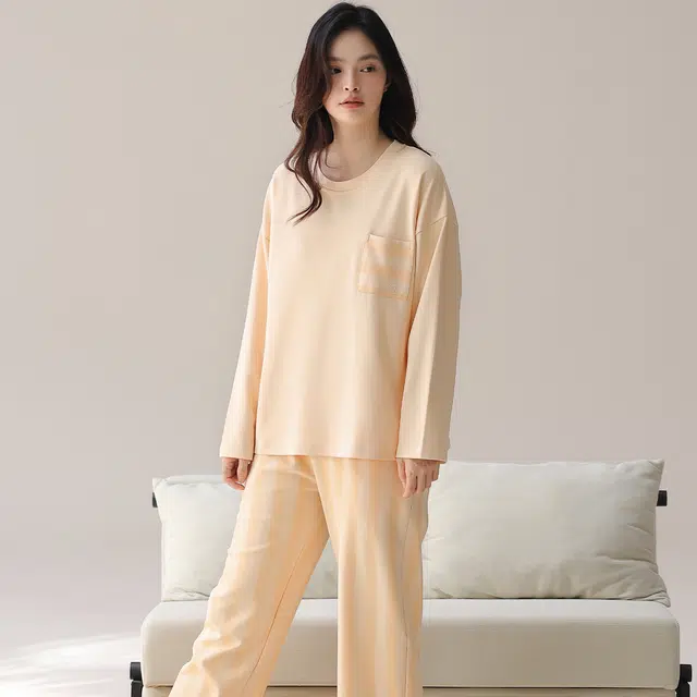 芬腾可安 简约春秋遮肉休闲抗菌舒适少女感显瘦轻盈家居服睡衣套装 女款