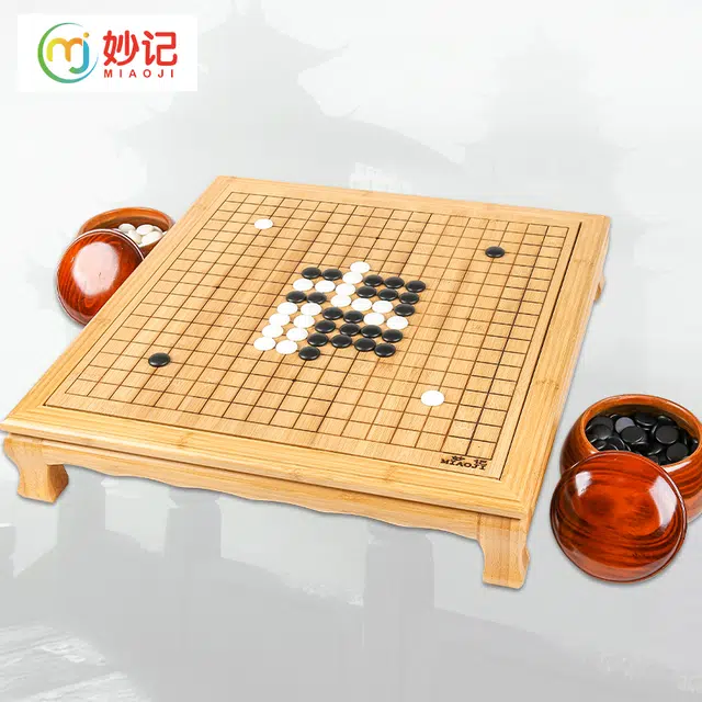 妙记 围棋五子棋象棋套装 楠竹棋盘高脚棋墩金丝木棋罐 桌游