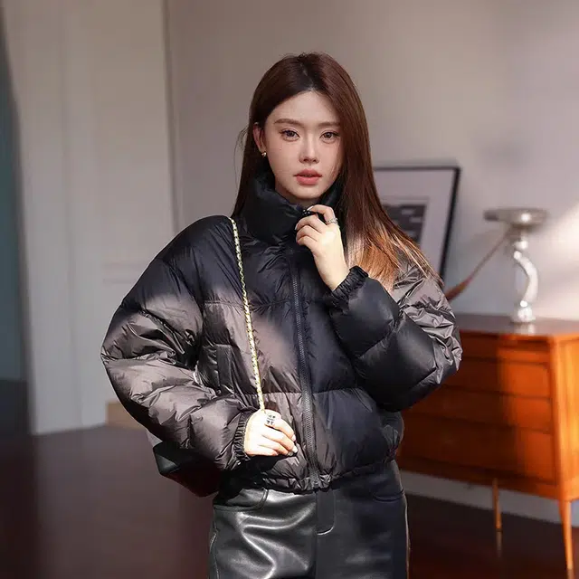 花蔓色 美式立领纯色美拉德外套短款加厚小个子面包服经典韩版宽松显瘦修身保暖舒适时尚肯豆风棉服 女款