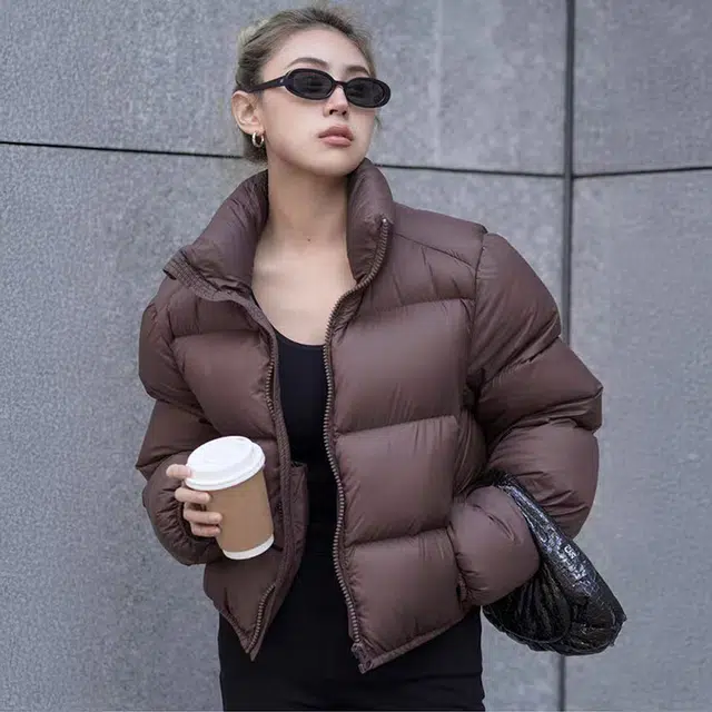 花蔓色 美式立领纯色美拉德外套短款加厚小个子面包服经典韩版宽松显瘦修身保暖舒适时尚肯豆风棉服 女款