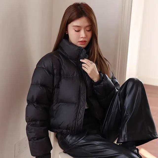 花蔓色 美式立领纯色美拉德外套短款加厚小个子面包服经典韩版宽松显瘦修身保暖舒适时尚肯豆风棉服 女款