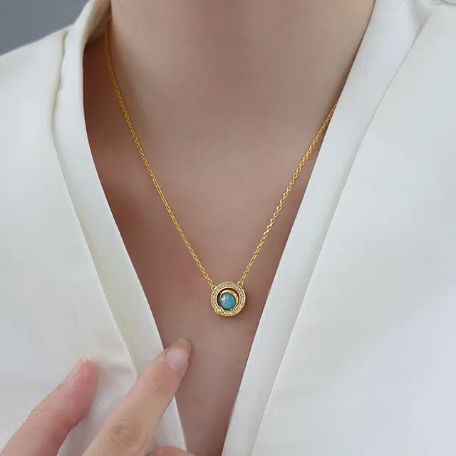 克拉日记 树脂仿珍珠法式复古轻奢圆形轨道星球小众设计高级感气质百搭颈链锁骨链锁骨链礼盒装 合金 项链 女款