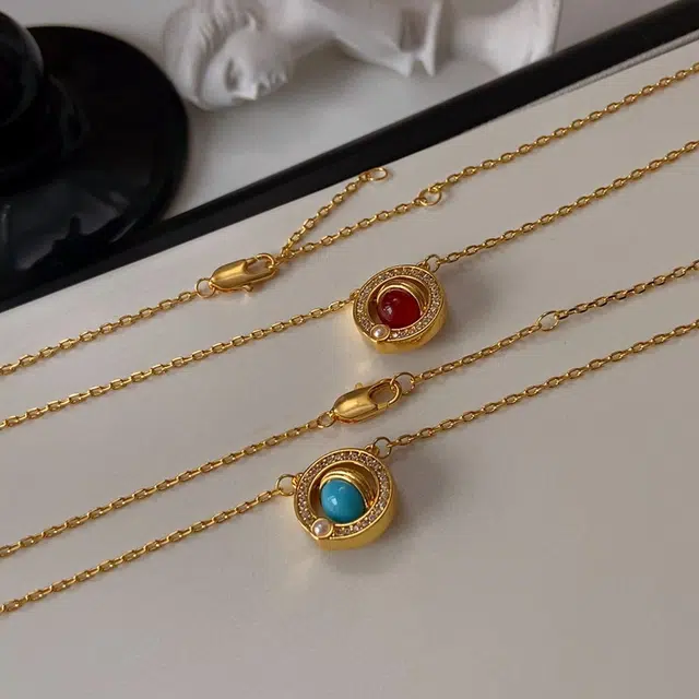 克拉日记 树脂仿珍珠法式复古轻奢圆形轨道星球小众设计高级感气质百搭颈链锁骨链锁骨链礼盒装 合金 项链 女款