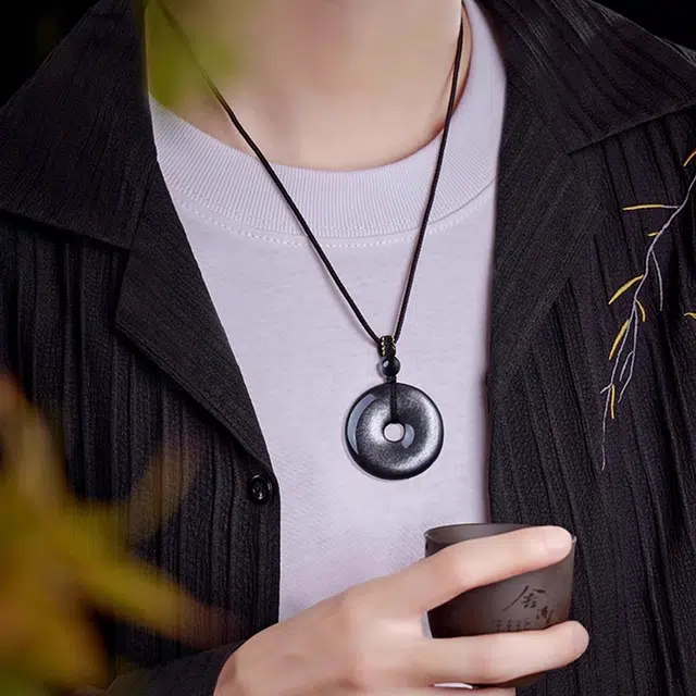 克拉日记 平安扣锁骨链招财平安 好运 黑曜石 项链 男女同款情侣款