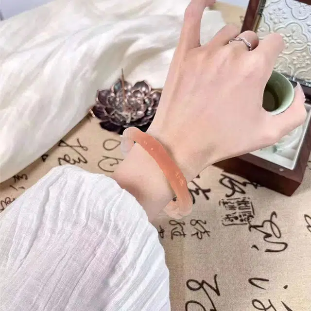 克拉日记 白月光清透清冷感玉镯竹节新中式国潮渐变粉 玛瑙 玉石手镯 女款 礼盒装