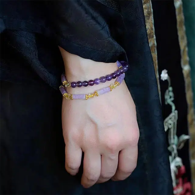 克拉日记 新中式国潮紫罗兰双层宝石高级感 水晶 玉石手串 女款