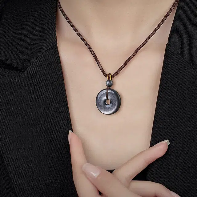 克拉日记 平安扣锁骨链招财平安 好运 黑曜石 项链 男女同款情侣款