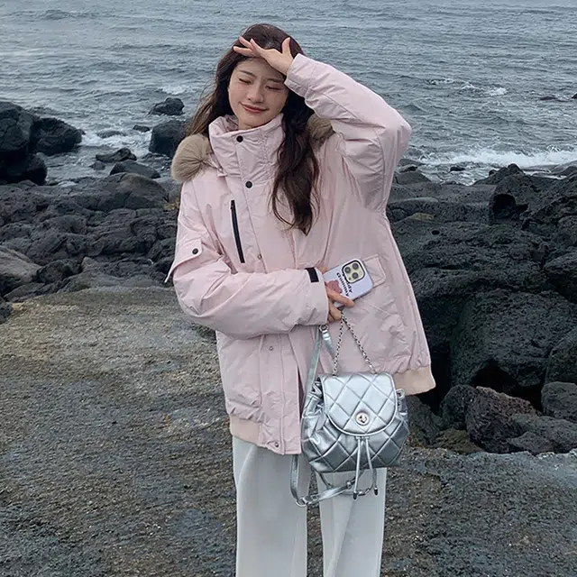 玉儿恋 韩系学院风甜美工装多口袋毛领甜心学院派高级感小众风小个子棉服 女款