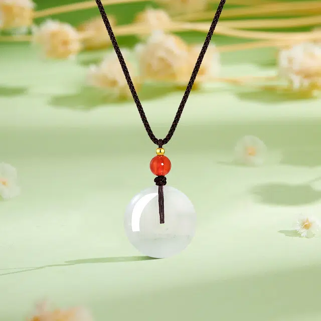 花见羞 招财纳福青山黛高级感典雅福运如意佩平安扣吊坠新中式国潮复古小众精致高级感锁骨链 天山翠 玉石项链 男女同款情侣款
