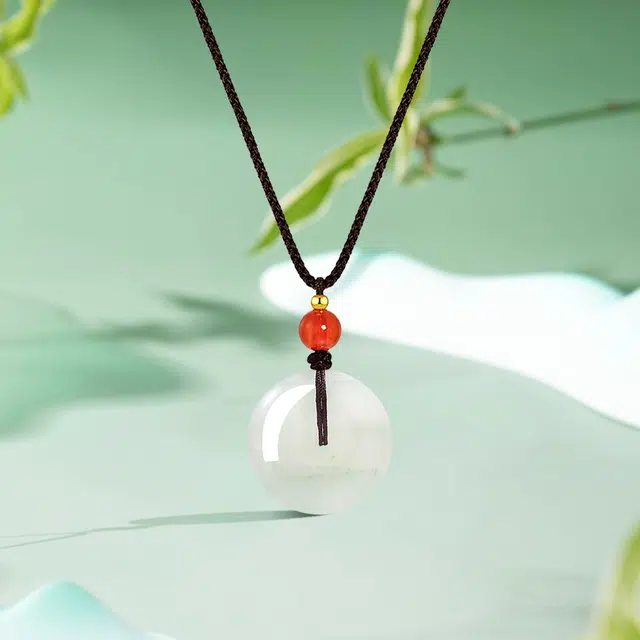 花见羞 招财纳福青山黛高级感典雅福运如意佩平安扣吊坠新中式国潮复古小众精致高级感锁骨链 天山翠 玉石项链 男女同款情侣款