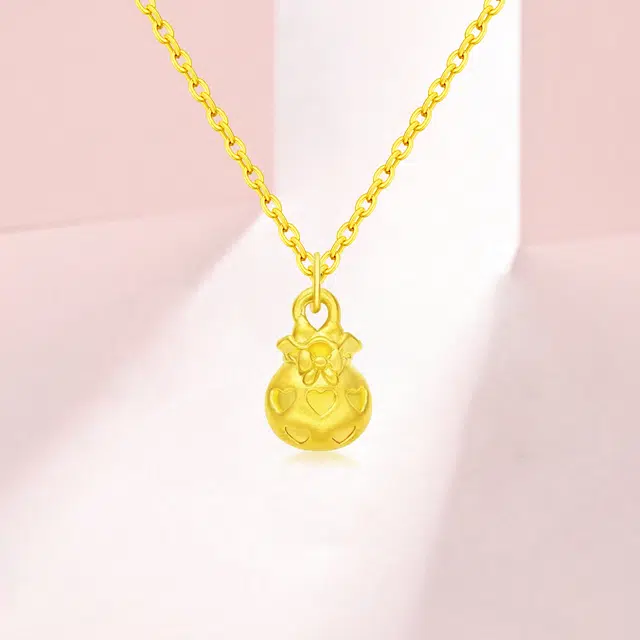 花见羞 爱心蝴蝶结福袋招财纳福转运本命年 足金 黄金项链 女款