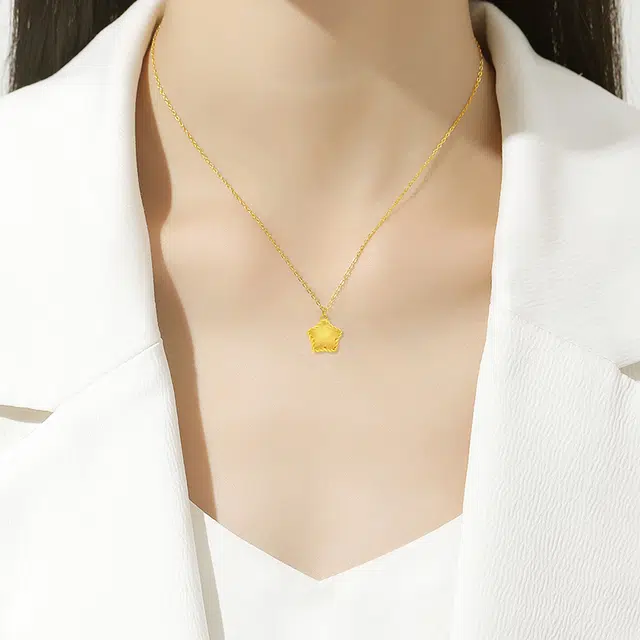 花见羞 幸运五角星 抛光工艺 闪耀轻奢小众气质清新甜美许愿星 足金 按克计价 黄金项链 女款