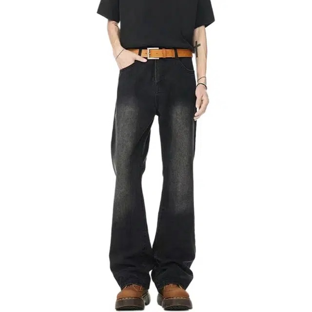 物质公式 微喇美式高街复古黄泥染废土风中腰无性别主义窄版宽松水洗做旧显高微弹柔软不硬日常百搭通勤休闲直筒牛仔裤 男女同款