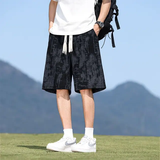 物质公式 美式复古高街透气系列小众编织扎染设计基础百搭过膝休闲短裤 男女同款