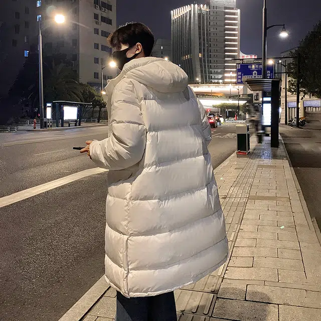 物质公式 韩版简约时尚保暖锁温抗寒长款过膝面包美式高街复古纯色基础款宽松休闲落肩长袖羽绒服 男女同款