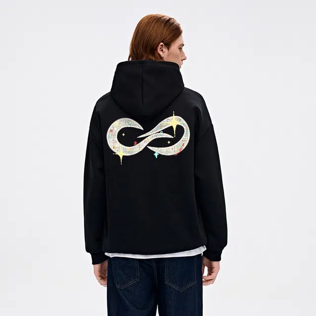 物质公式 重磅美式复古高街潮牌趣味仿万针刺绣无限循环图案字母印花设计潮流时尚日常通勤宽松简约舒适休闲透气百搭长袖连帽卫衣 男女同款