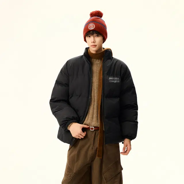 物质公式 鸭绒美式复古高街趣味鸽子无限循环字母印花小众设计无帽潮流宽松百搭休闲户外通勤加厚保暖锁温御寒不臃肿面包服羽绒服 男女同款