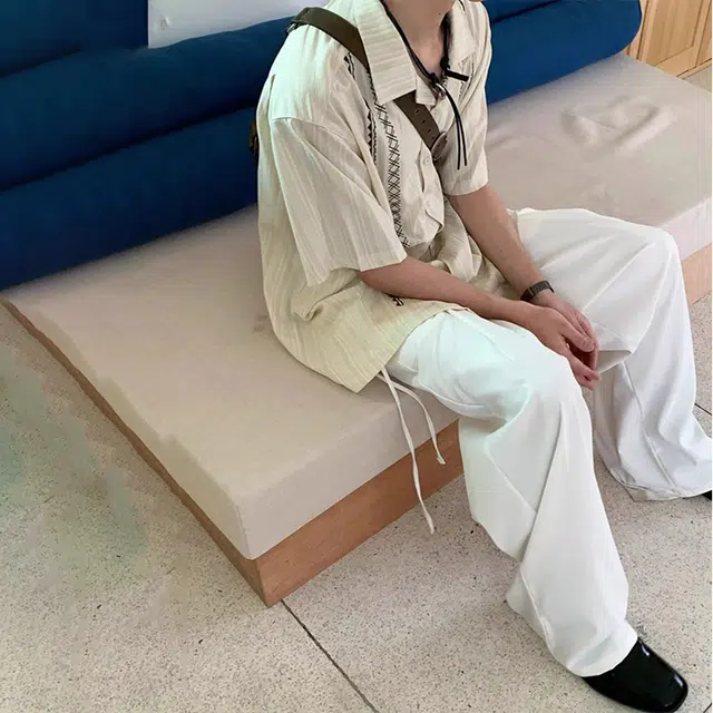 物质公式 潮牌新中式复古国风个性设计高级感日系纯色简约冰丝凉感休闲垂感宽松百搭柔软亲肤舒适短袖衬衫 男女同款 杏色