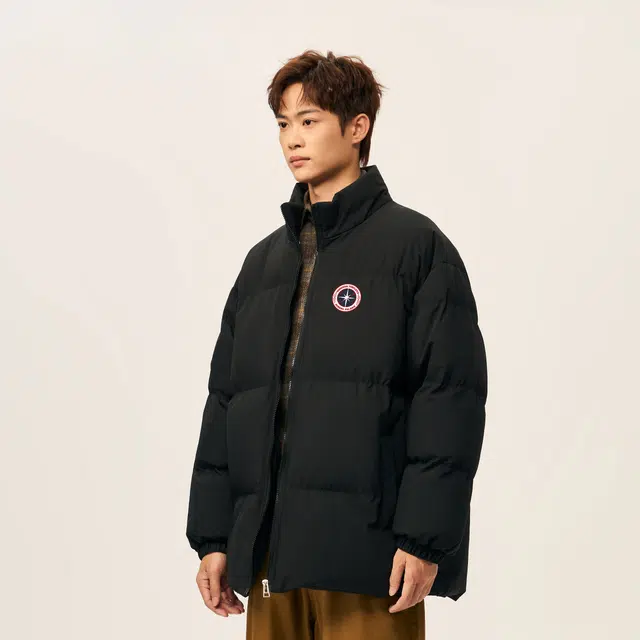 物质公式 美式学院风指南针徽章印花宽松立领保暖加绒加厚抗寒暗黑面包棉服外套 男女同款