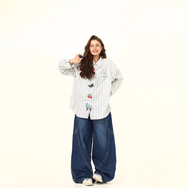 物质公式 美式高街复古多彩格纹刺绣撞色单排扣宽松百搭趣味图案花卉植物日系简约翻领学院风日常通勤翻领凉感慵懒风衬衫 男女同款 白色